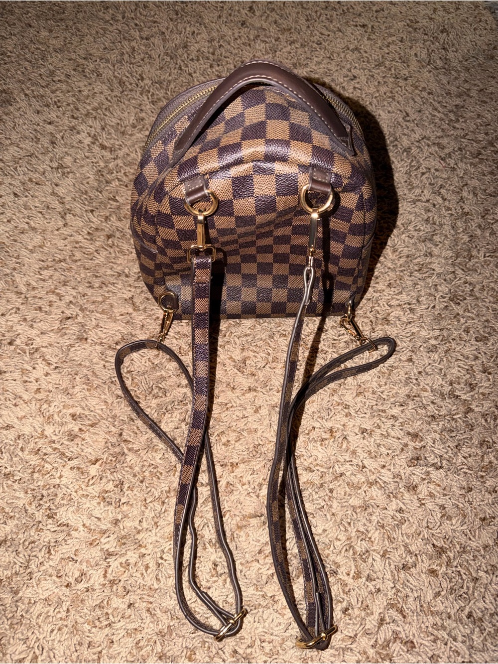 Designer-Style Brown Check Mini Backpack - Picture 2 of 3